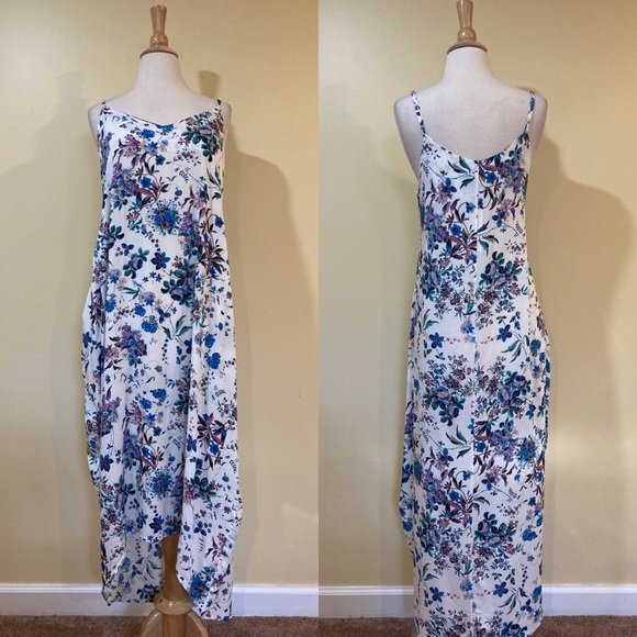 Floral Print V Neck Spaghetti Strap Bubble Maxi Dress with Pockets - Picture 4 of 5